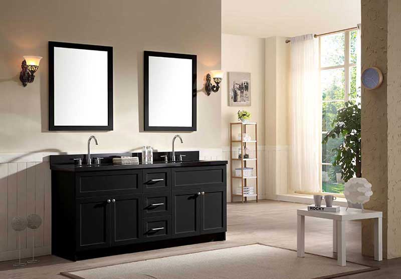 Ariel Hamlet 73" Double Sink Vanity Set with Absolute Black Granite Countertop in Black 2