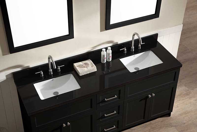 Ariel Hamlet 73" Double Sink Vanity Set with Absolute Black Granite Countertop in Black 3