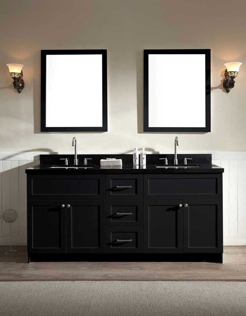 Ariel Hamlet 73" Double Sink Vanity Set with Absolute Black Granite Countertop in Black