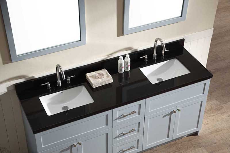 Ariel Hamlet 73" Double Sink Vanity Set with Absolute Black Granite Countertop in Grey 3