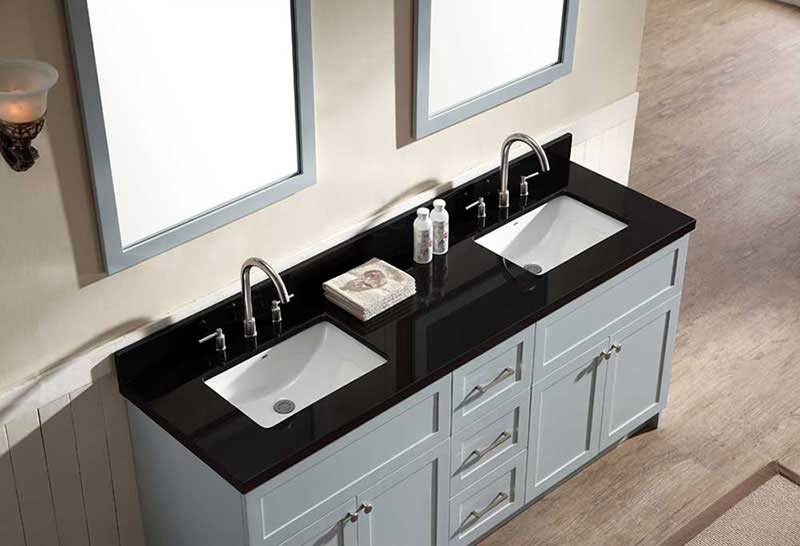 Ariel Hamlet 73" Double Sink Vanity Set with Absolute Black Granite Countertop in Grey 4