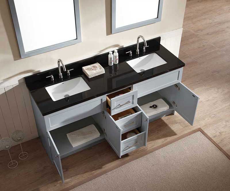 Ariel Hamlet 73" Double Sink Vanity Set with Absolute Black Granite Countertop in Grey 5