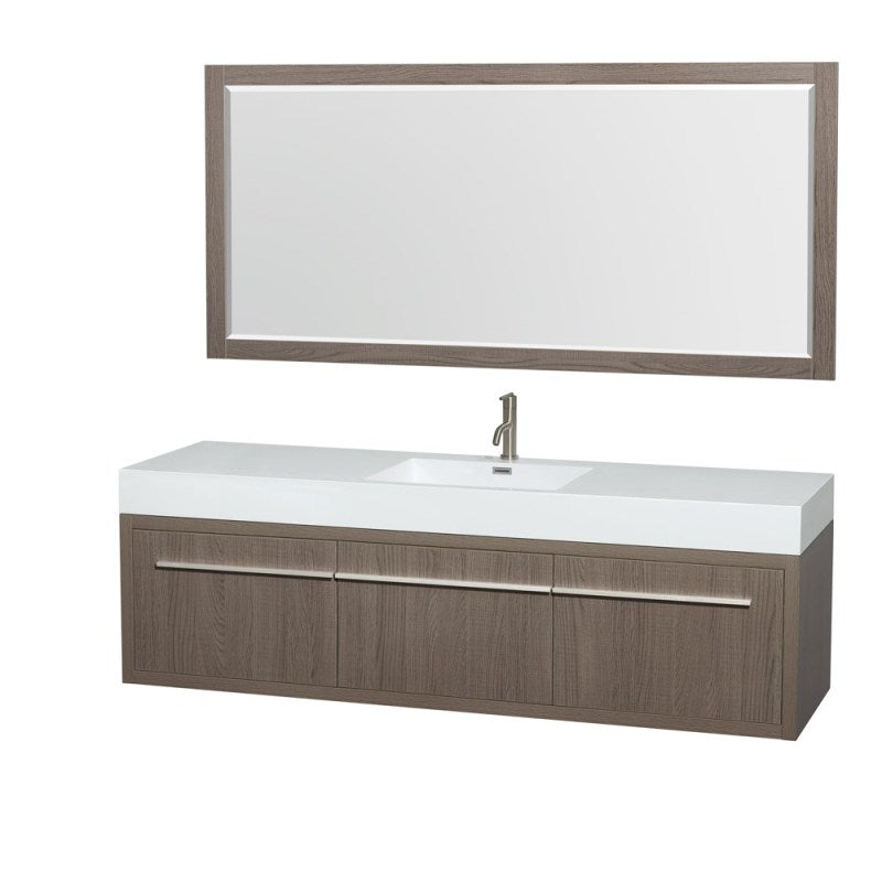Wyndham Collection Axa 72" Single Bathroom Vanity in Gray Oak, Acrylic Resin Countertop, Integrated Sink, and 70" Mirror WCR430072SGOARINTM70