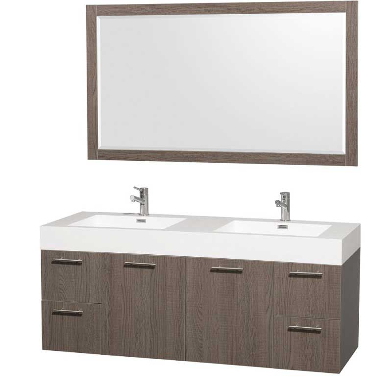Wyndham Collection Amare 60" Wall-Mounted Double Bathroom Vanity Set with Integrated Sinks - Gray Oak WC-R4100-60-VAN-GRO--