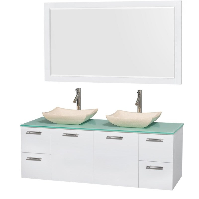 Wyndham Collection Amare 60" Wall-Mounted Double Bathroom Vanity Set with Vessel Sinks - Glossy White WC-R4100-60-WHT-DBL 5