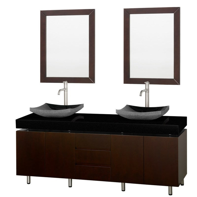 Wyndham Collection Malibu 72" Double Bathroom Vanity Set - Espresso Finish with Black Absolute Granite Counter and Black Granite Sinks WC-CG3000-72-ESP-BLK-GR 2