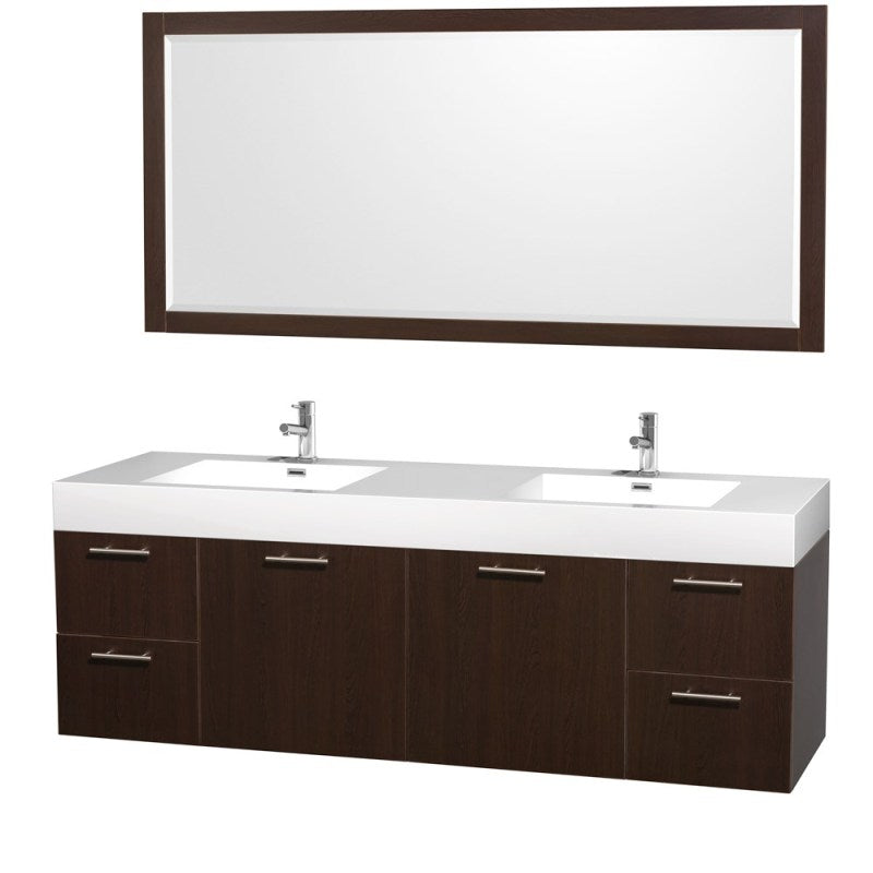Wyndham Collection Amare 72" Wall-Mounted Double Bathroom Vanity Set with Integrated Sinks - Espresso WC-R4100-72-VAN-ESP--