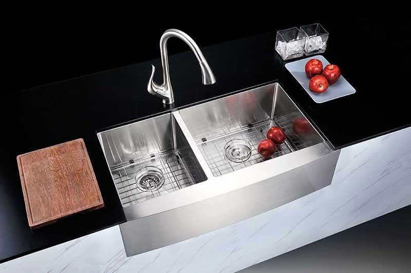 Anzzi ELYSIAN Series 33 in. Farm House 40/60 Dual Basin Handmade Stainless Steel Kitchen Sink 4