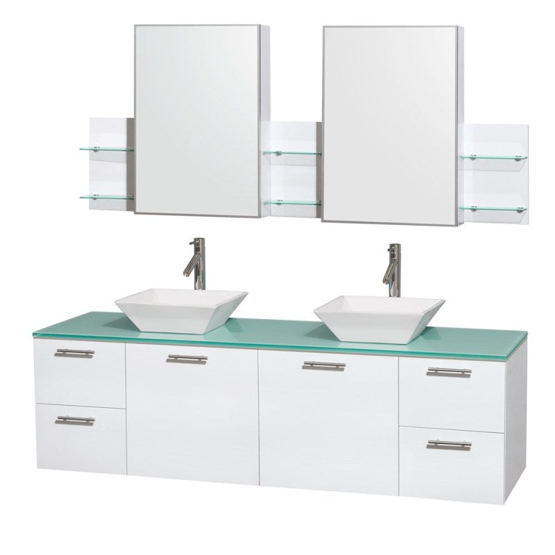Wyndham Collection Amare 72" Wall-Mounted Double Bathroom Vanity Set with Vessel Sinks - Glossy White WC-R4100-72-WHT-DBL 2