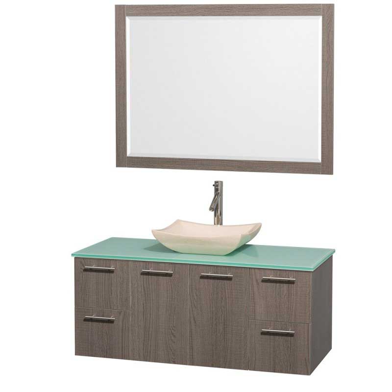 Wyndham Collection Amare 48" Wall-Mounted Bathroom Vanity Set with Vessel Sink - Gray Oak WC-R4100-48-GROAK 5