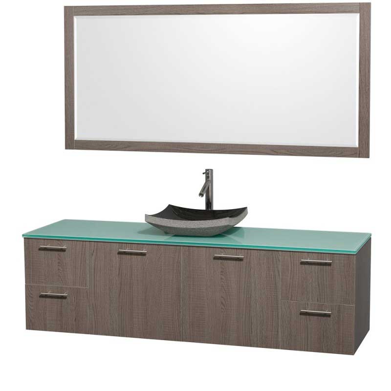 Wyndham Collection Amare 72" Wall-Mounted Single Bathroom Vanity Set with Vessel Sink - Gray Oak WC-R4100-72-GROAK-SGL 4