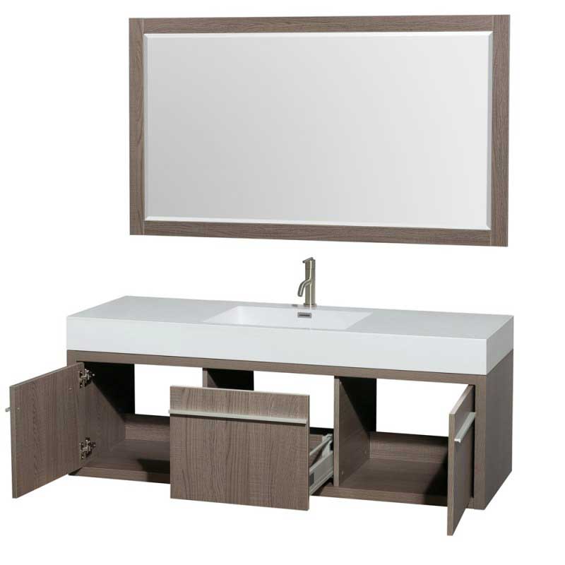 Wyndham Collection Axa 60" Single Bathroom Vanity in Gray Oak, Acrylic Resin Countertop, Integrated Sink, and 58" Mirror WCR430060SGOARINTM58 2