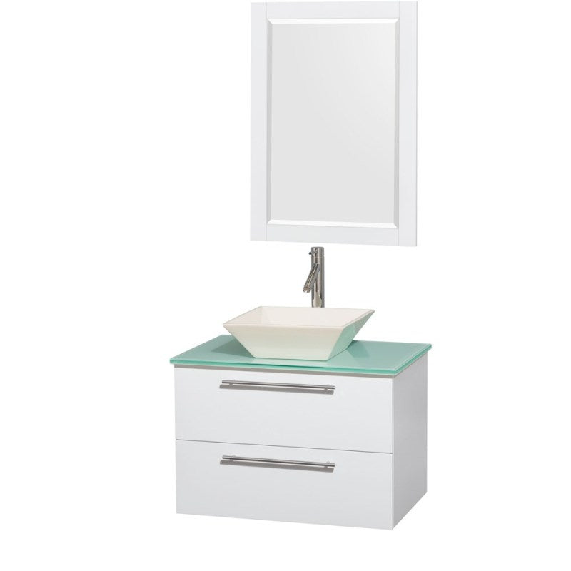 Wyndham Collection Amare 30" Wall-Mounted Bathroom Vanity Set with Vessel Sink - Glossy White WC-R4100-30-WHT 4