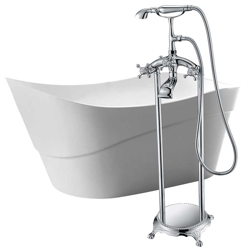 Anzzi Kahl 67 in. Acrylic Flatbottom Non-Whirlpool Bathtub in White with Tugela Faucet in Polished Chrome FTAZ094-0052C