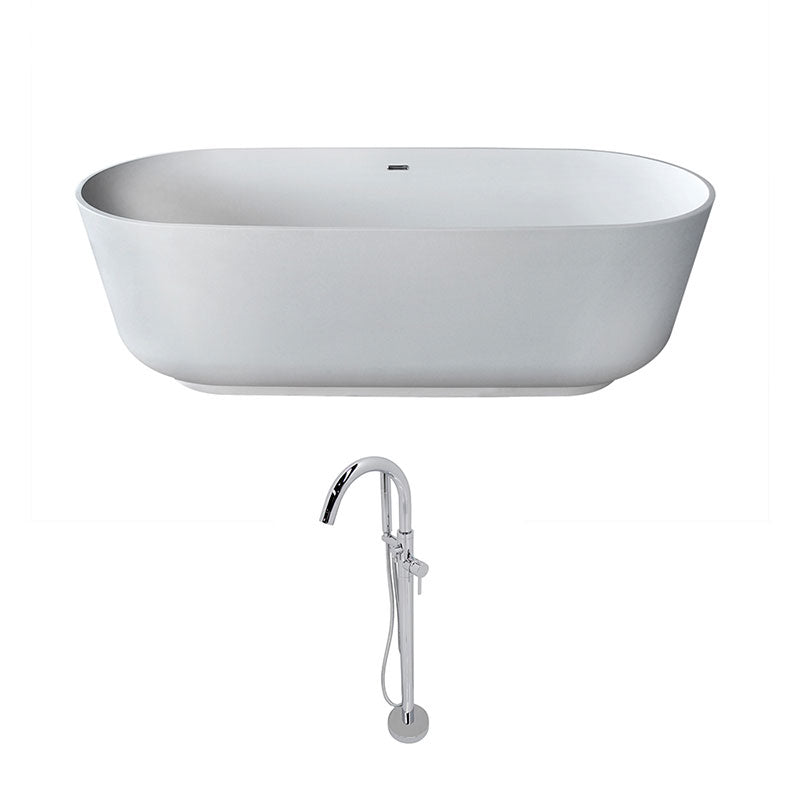 Anzzi Sabbia 5.9 ft. Man-Made Stone Freestanding Non-Whirlpool Bathtub in Matte White and Kros Series Faucet in Chrome