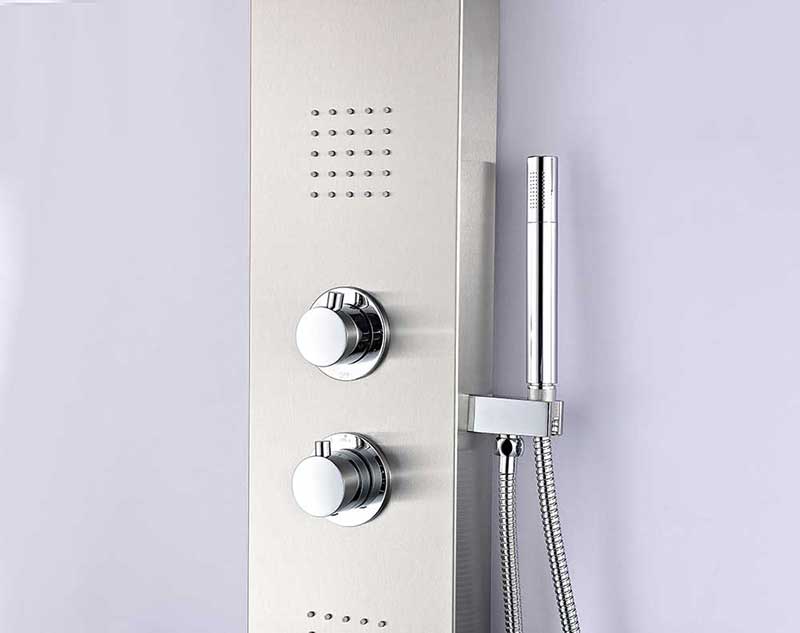 Anzzi ANCHORAGE Series 60 in. Full Body Shower Panel System with Heavy Rain Shower and Spray Wand in Brushed Steel 7