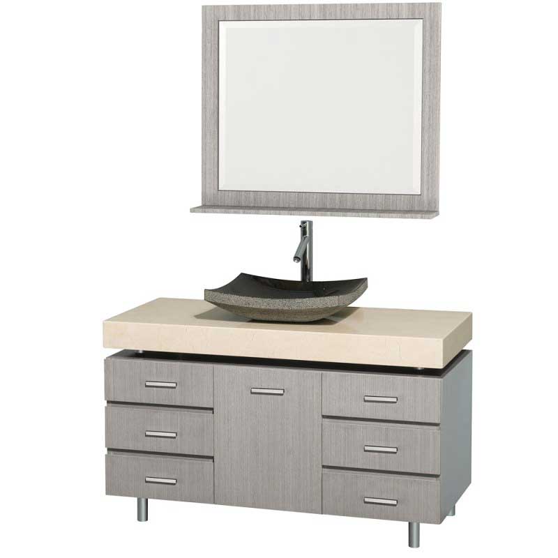 Wyndham Collection Malibu 48" Bathroom Vanity Set - Gray Oak Finish with Ivory Marble Counter and Handles WC-CG3000H-48-GROAK-IVO