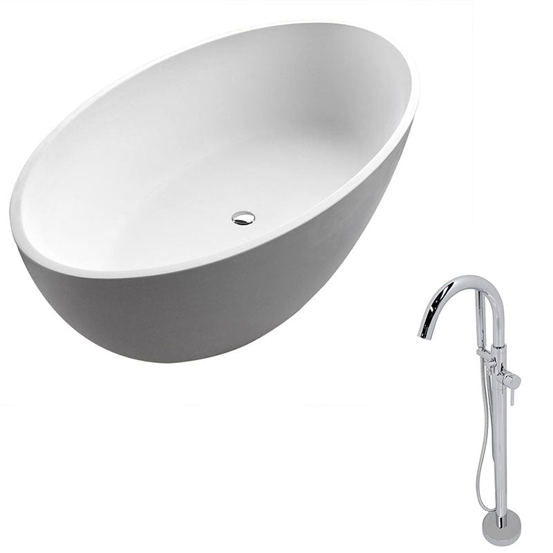 Anzzi Cestino 5.5 ft. Man-Made Stone Freestanding Non-Whirlpool Bathtub in Matte White and Kros Series Faucet in Chrome