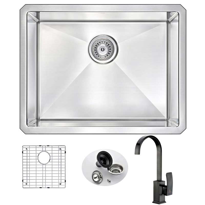 Anzzi VANGUARD Undermount Stainless Steel 23 in. Single Bowl Kitchen Sink and Faucet Set with Opus Faucet in Oil Rubbed Bronze