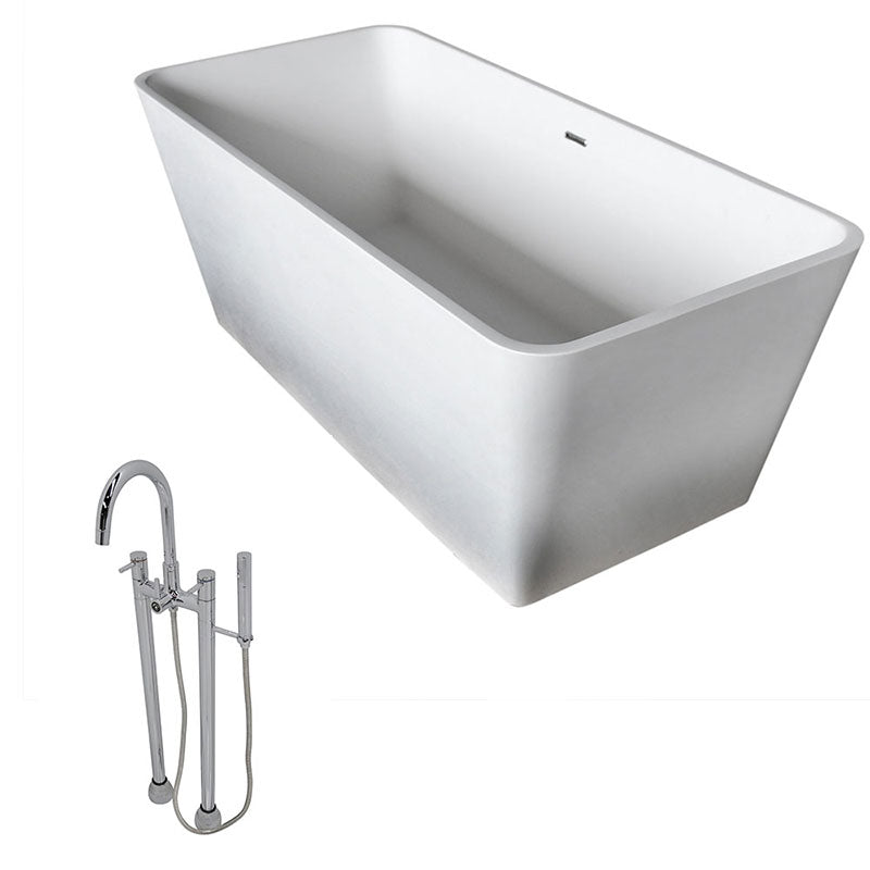 Anzzi Cenere 4.9 ft. Man-Made Stone Freestanding Non-Whirlpool Bathtub in Matte White and Sol Series Faucet in Chrome