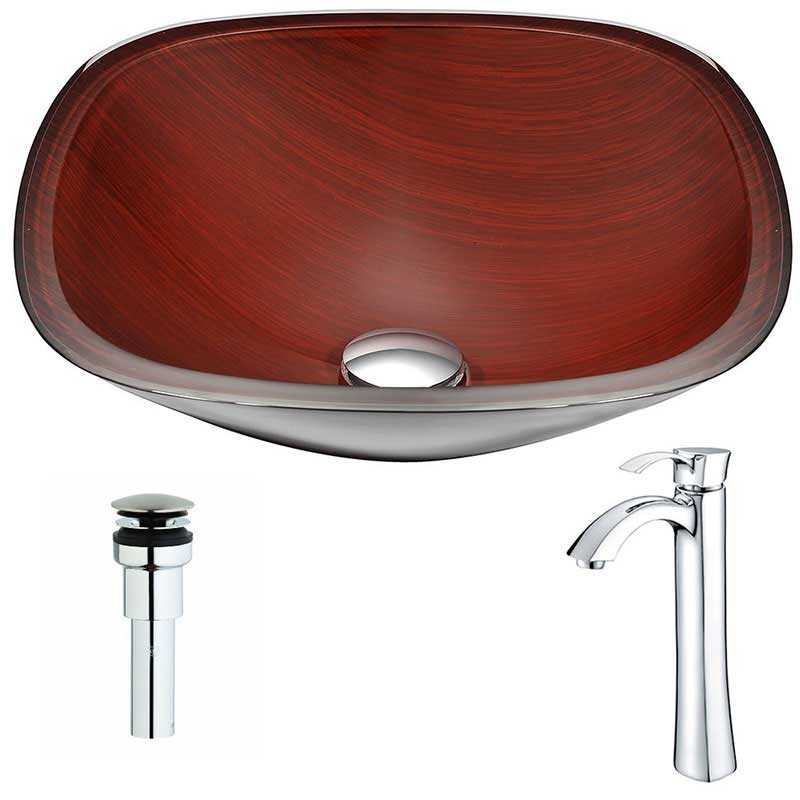 Anzzi Cansa Series Deco-Glass Vessel Sink in Rich Timber with Enti Faucet in Chrome
