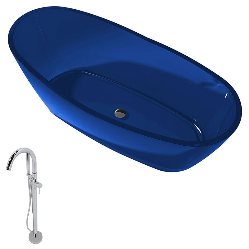 Anzzi Ember 5.4 ft. Man-Made Stone Freestanding Non-Whirlpool Bathtub in Regal Blue and Kros Series Faucet in Chrome
