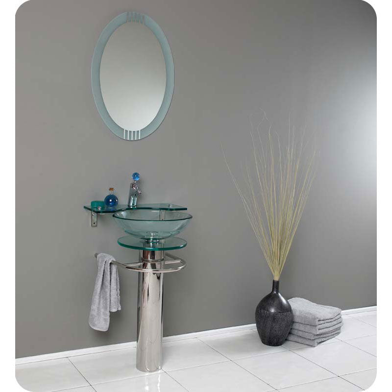 Fresca FVN1019 Ovale Modern Glass Bathroom Vanity with Frosted Edge Mirror