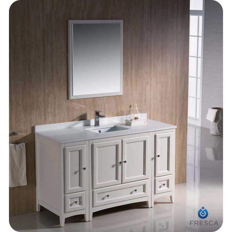 Fresca FVN20-123012AW Oxford 54" Antique White Traditional Bathroom Vanity with 2 Side Cabinets