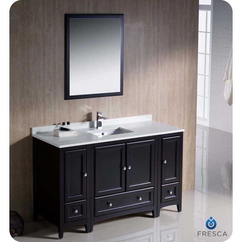 Fresca FVN20-123012ES Oxford 54" Espresso Traditional Bathroom Vanity with 2 Side Cabinets