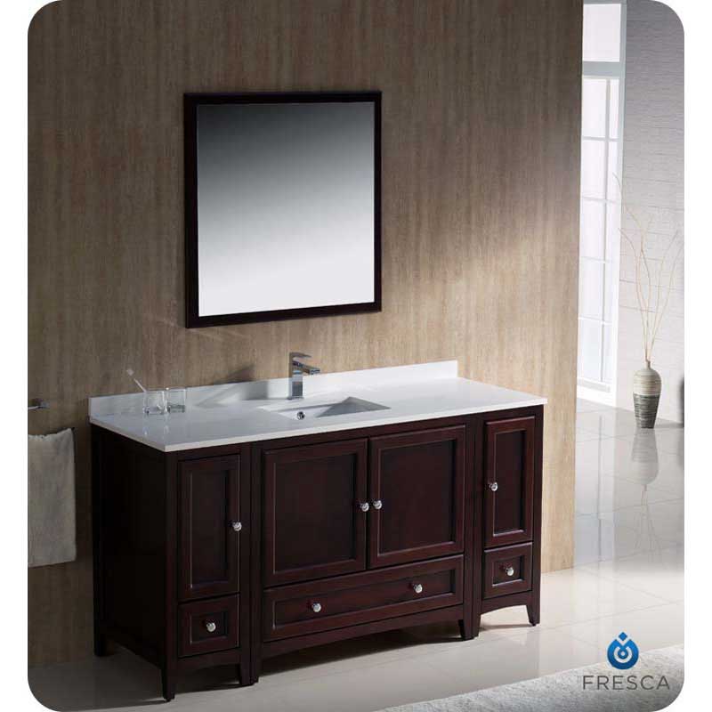 Fresca FVN20-123612MH Oxford 60" Mahogany Traditional Bathroom Vanity with 2 Side Cabinets
