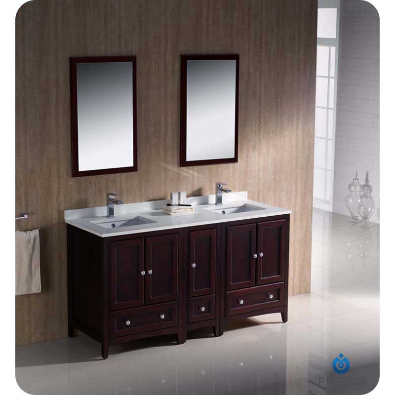 Fresca FVN20-241224MH Oxford 60" Mahogany Traditional Double Sink Bathroom Vanity with Side Cabinet