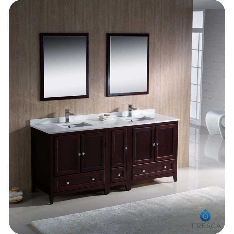Fresca FVN20-301230MH Oxford 72" Mahogany Traditional Double Sink Bathroom Vanity with Side Cabinet