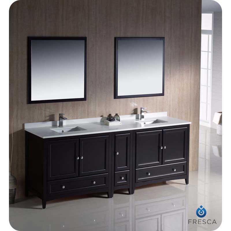 Fresca FVN20-361236ES Oxford 84" Espresso Traditional Double Sink Bathroom Vanity with Side Cabinet