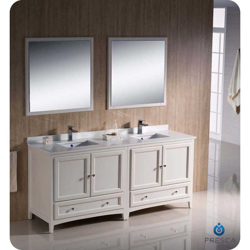 Fresca FVN20-3636AW Oxford 72" Antique White Traditional Double Sink Bathroom Vanity