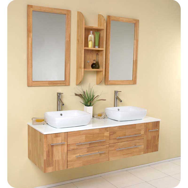 Fresca FVN6119NW Bellezza Natural Wood Modern Double Vessel Sink Bathroom Vanity