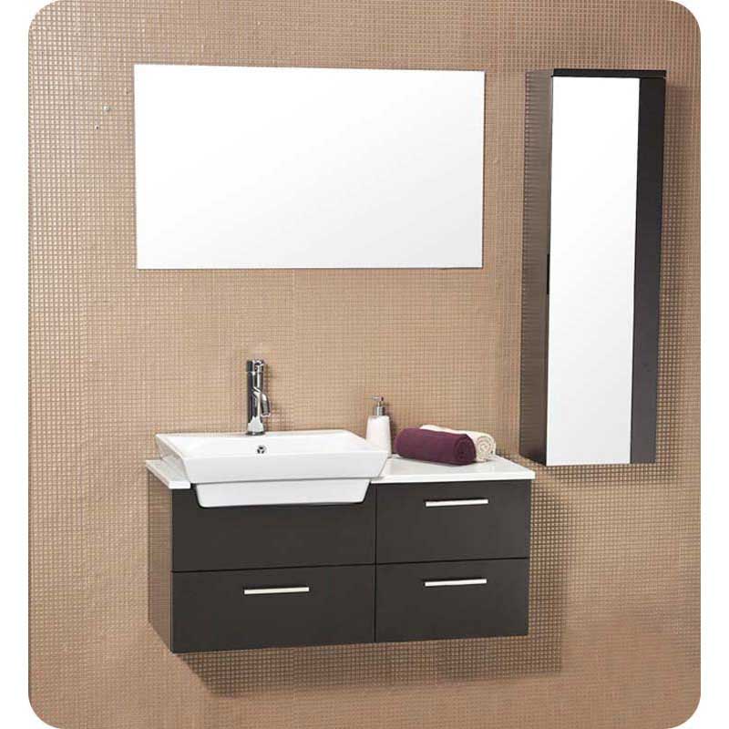 Fresca FVN6163ES Caro Espresso Modern Bathroom Vanity with Mirrored Side Cabinet