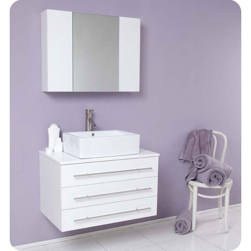 Fresca FVN6183WH Modello White Modern Bathroom Vanity with Marble Countertop