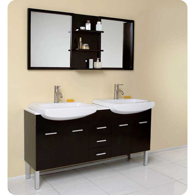 Fresca FVN6193ES Vetta Espresso Modern Double Sink Bathroom Vanity with Mirror