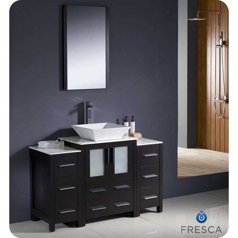 Fresca FVN62-122412ES-VSL Torino 48" Espresso Modern Bathroom Vanity with 2 Side Cabinets & Vessel Sink