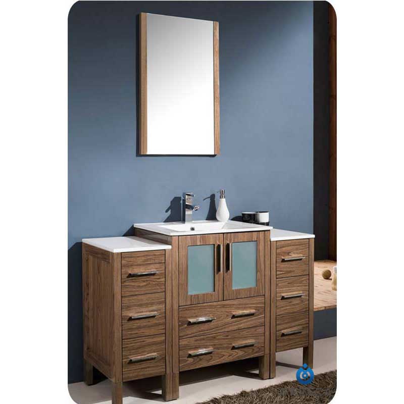 Fresca FVN62-122412WB-UNS Torino 48" Walnut Brown Modern Bathroom Vanity with 2 Side Cabinets & Integrated Sink