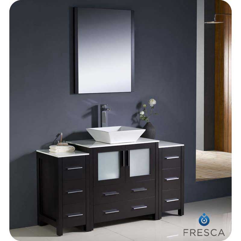 Fresca FVN62-123012ES-VSL Torino 54" Espresso Modern Bathroom Vanity with 2 Side Cabinets & Vessel Sink