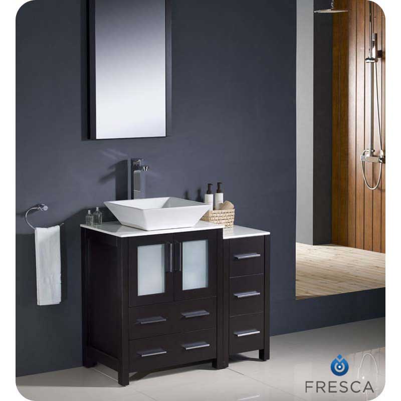 Fresca FVN62-2412ES-VSL Torino 36" Espresso Modern Bathroom Vanity with Side Cabinet & Vessel Sink