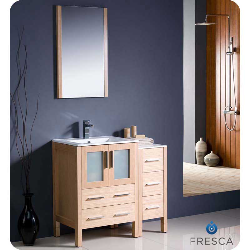 Fresca FVN62-2412LO-UNS Torino 36" Light Oak Modern Bathroom Vanity with Side Cabinet & Integrated Sink
