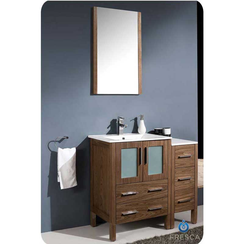 Fresca FVN62-2412WB-UNS Torino 36" Walnut Brown Modern Bathroom Vanity with Side Cabinet & Integrated Sink