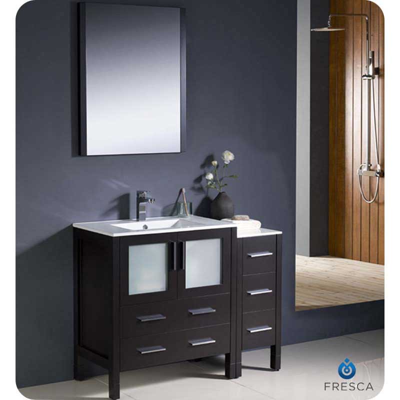 Fresca FVN62-3012ES-UNS Torino 42" Espresso Modern Bathroom Vanity with Side Cabinet & Integrated Sink