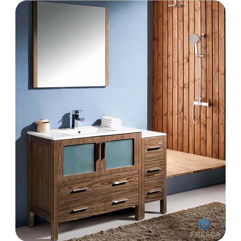 Fresca FVN62-3612WB-UNS Torino 48" Walnut Brown Modern Bathroom Vanity with Side Cabinet & Integrated Sink