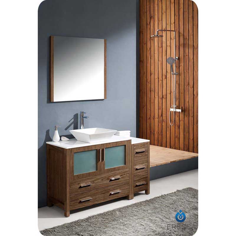 Fresca FVN62-3612WB-VSL Torino 48" Walnut Brown Modern Bathroom Vanity with Side Cabinet & Vessel Sink