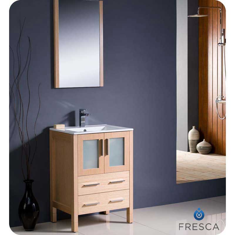 Fresca FVN6224LO-UNS Torino 24" Light Oak Modern Bathroom Vanity with Integrated Sink