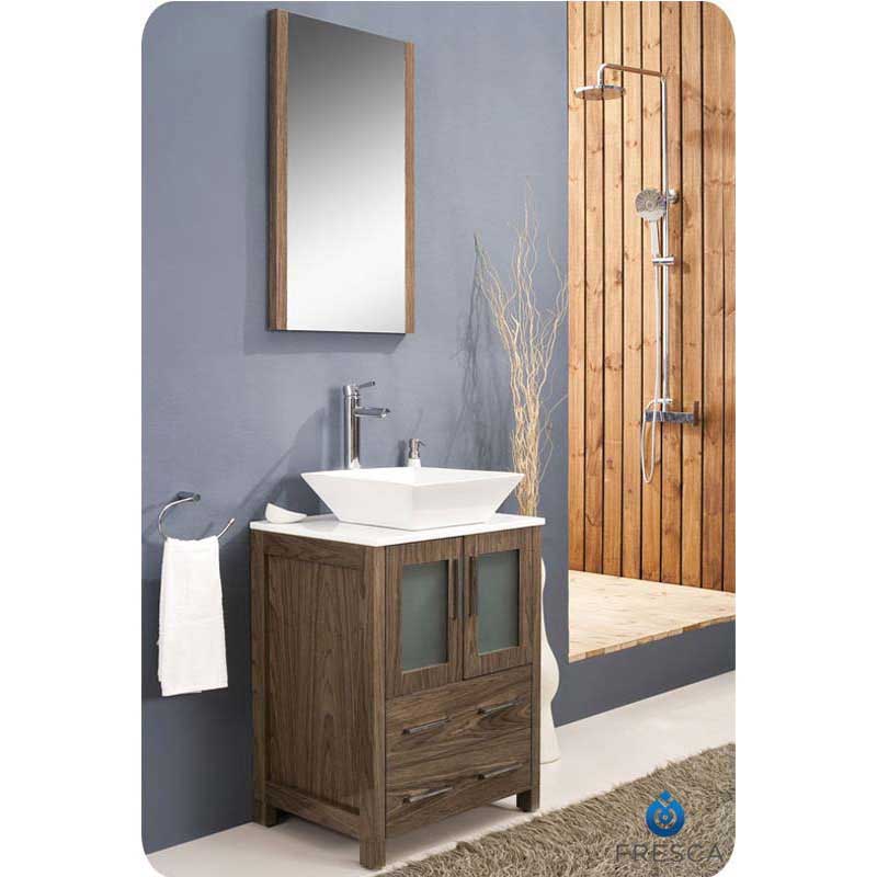 Fresca FVN6224WB-VSL Torino 24" Walnut Brown Modern Bathroom Vanity with Vessel Sink