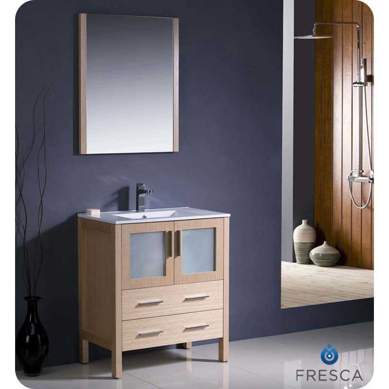 Fresca FVN6230LO-UNS Torino 30" Light Oak Modern Bathroom Vanity with Integrated Sink
